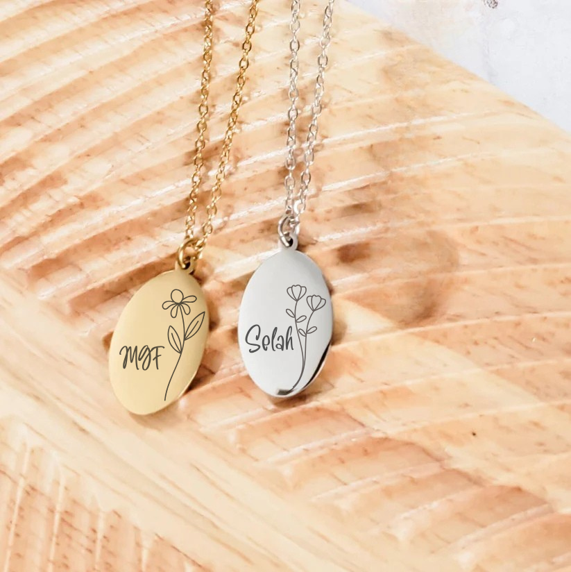 Custom Engraved Oval Necklace