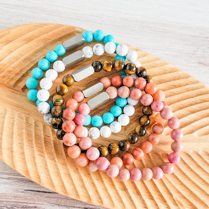 Custom Engraved Beaded Stone Bracelet