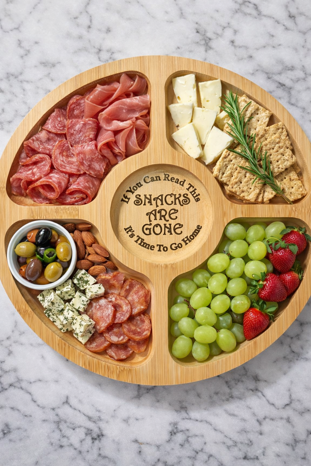 Custom Engraved Round Charcuterie Board with Clear Lid & Carrying Handle